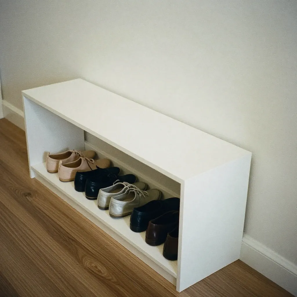 Minimalist living space with organized storage